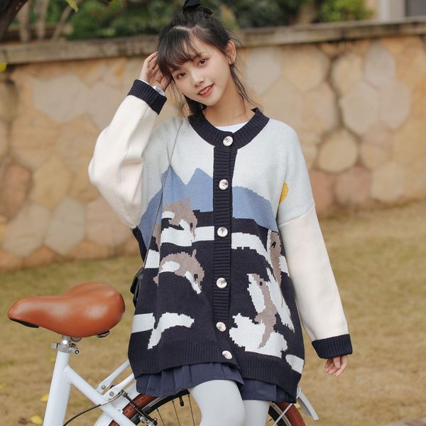 cartoon flying swimming dolphin single breasted v-neck cardigan sweater 2020 spring, White
cartoon flying swimming dolphin single breasted v-neck cardigan sweater 2020 spring, White
