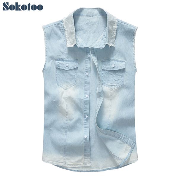 sokotoo men's light pale blue lightweight thin denim vest slim sleeveless casual cotton shirt tank top, Black;white
sokotoo men's light pale blue lightweight thin denim vest slim sleeveless casual cotton shirt tank top, Black;white