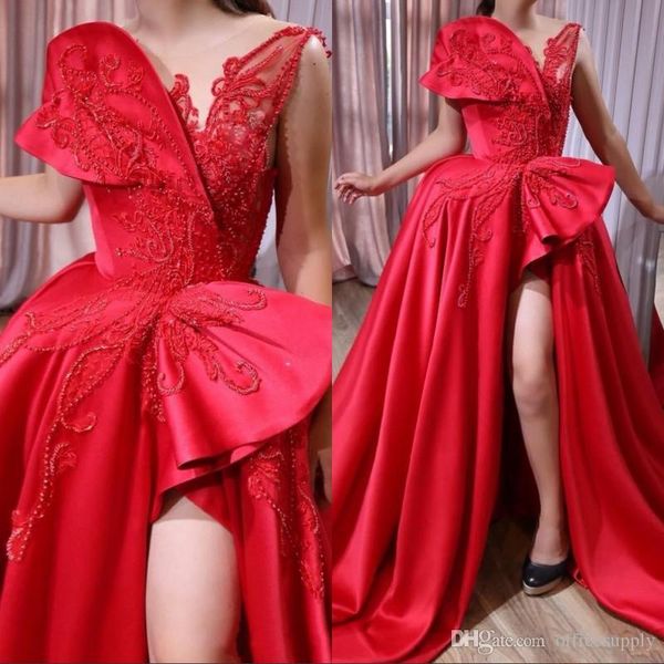 african red evening dresses beaded sheer v neck high side split prom dress floor length satin formal party gowns pageant dress, Black
african red evening dresses beaded sheer v neck high side split prom dress floor length satin formal party gowns pageant dress, Black