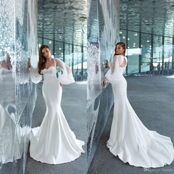 romantic mermaid wedding dresses sweetheart long sleeves backless sweep train satin plus size wedding dress bridal gowns vestidos 315h, White
romantic mermaid wedding dresses sweetheart long sleeves backless sweep train satin plus size wedding dress bridal gowns vestidos 315h, White