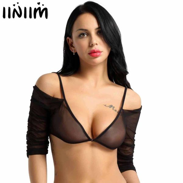 womens lingerie sheer mesh see-through cold shoulder half sleeve deep v slip-on t-shirts for ladies party costume, White
womens lingerie sheer mesh see-through cold shoulder half sleeve deep v slip-on t-shirts for ladies party costume, White