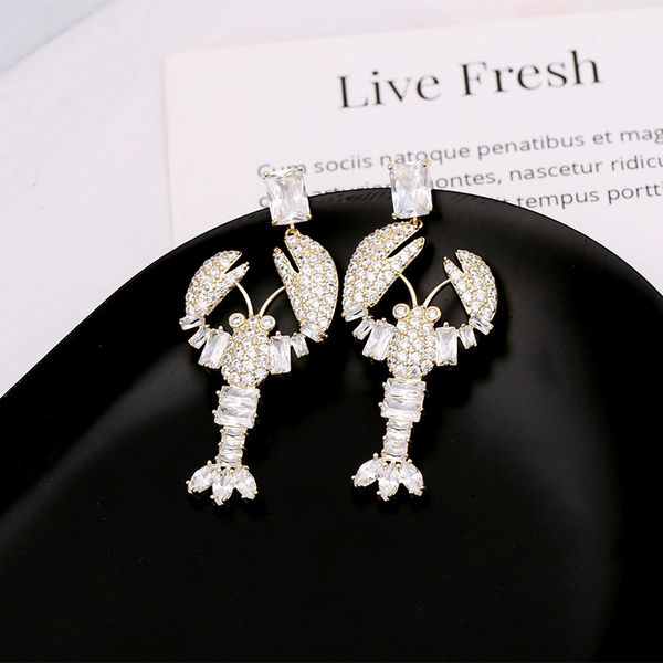 

fashion-crayfish earrings for girls 2019 new fashion jewelry crystal gem dangle chandelier bling cubic zirconia wome wedding earrings, Silver