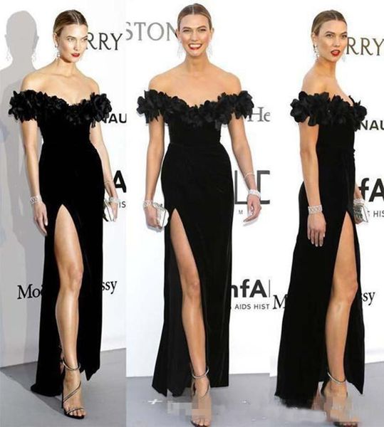 2019 Karlie Kloss Black Formal Evening Dresses Celebrity Dresses off shoulder 3D floral Velvet Split Prom Dresses
2019 Karlie Kloss Black Formal Evening Dresses Celebrity Dresses off shoulder 3D floral Velvet Split Prom Dresses