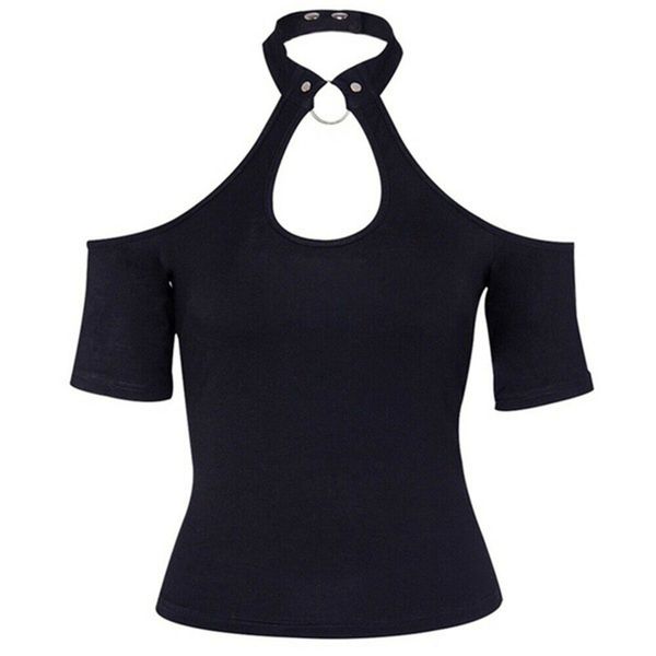 gothic halter punk crooked neck collection women's shirts off the shoulder no backing black tank women's clothes 2019 710, White
gothic halter punk crooked neck collection women's shirts off the shoulder no backing black tank women's clothes 2019 710, White