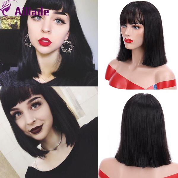 ailiade short straight synthetic wigs with bangs for women natural black bobo hairstyleheat resistant for daily cosplay 
ailiade short straight synthetic wigs with bangs for women natural black bobo hairstyleheat resistant for daily cosplay