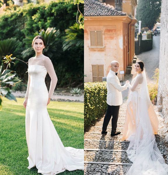 2020 bohemian new arrival long sleeve mermaid wedding dresses satin lace high neck bridal gowns zipper sweep train wedding gowns, White
2020 bohemian new arrival long sleeve mermaid wedding dresses satin lace high neck bridal gowns zipper sweep train wedding gowns, White