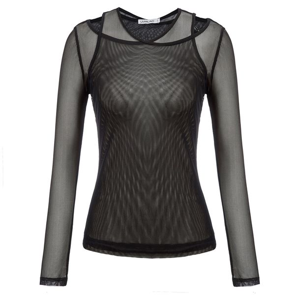 new women's black unique long sleeve double-layer sheer fabric, White 
new women's black unique long sleeve double-layer sheer fabric, White