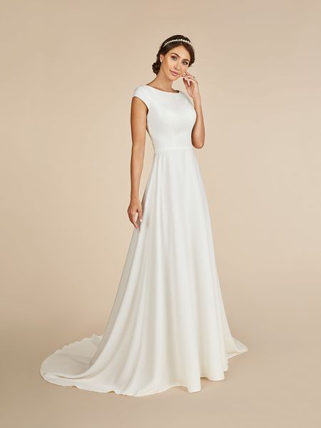 new arrival simple a-line modest wedding dresses cap sleeves high neck buttons lace appliques crepe informal lds bridal gowns custom made, White
new arrival simple a-line modest wedding dresses cap sleeves high neck buttons lace appliques crepe informal lds bridal gowns custom made, White