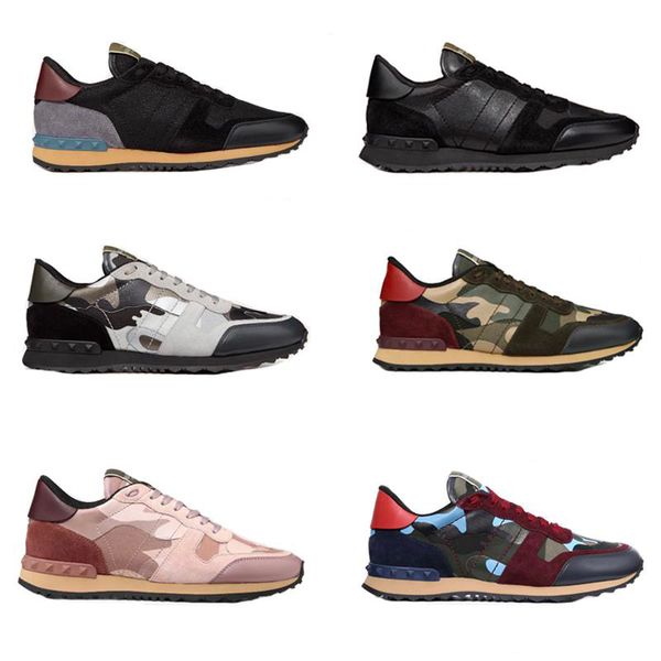 fashion rockrunner camouflage sneaker studded designer shoes men women flats trainers mesh leather combo rock runner shoes with box, Black 
fashion rockrunner camouflage sneaker studded designer shoes men women flats trainers mesh leather combo rock runner shoes with box, Black