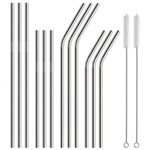 12pcs reusable drinking metal straw stainless steel straight/bent straws home party barware accessories + 2 cleaner brush #10t
12pcs reusable drinking metal straw stainless steel straight/bent straws home party barware accessories + 2 cleaner brush #10t