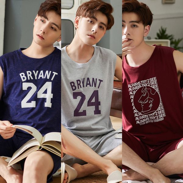 vest shorts men's pure cotton thin simple casual loose vest pajamas shorts pajamas large size home clothes can be worn outside suit, Blue;red 
vest shorts men's pure cotton thin simple casual loose vest pajamas shorts pajamas large size home clothes can be worn outside suit, Blue;red