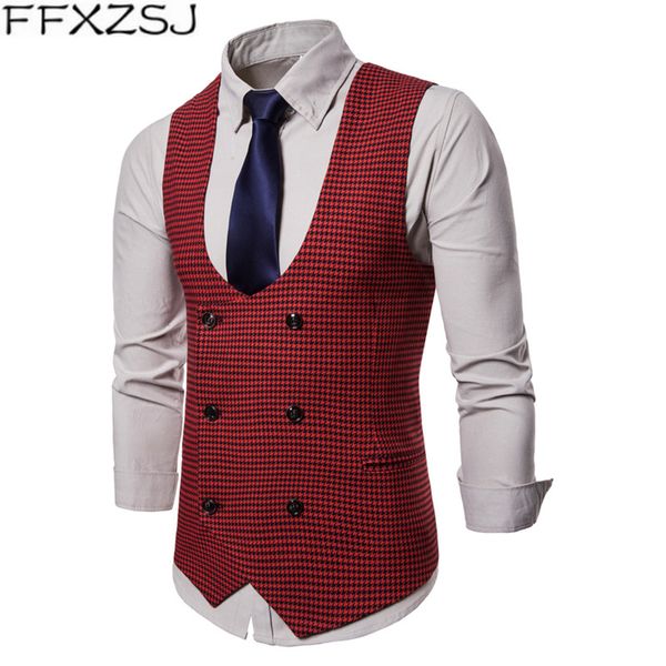 men's vests ffxzsj 2021 spring autumn man's vest vintage waistcoat men suit u-shaped collar houndstooth casual male clothing, Black;white
men's vests ffxzsj 2021 spring autumn man's vest vintage waistcoat men suit u-shaped collar houndstooth casual male clothing, Black;white