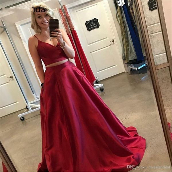 red satin two pieces prom dresses sweetheart spaghetti strap a line crop two piece prom gowns women evening party gowns, Black
red satin two pieces prom dresses sweetheart spaghetti strap a line crop two piece prom gowns women evening party gowns, Black