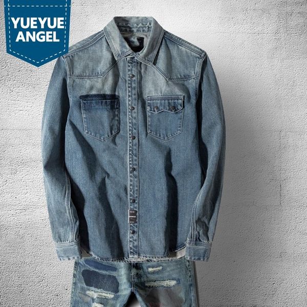 long sleeve lapel single breasted mens denim shirt harajuka vintage slim fit pockets male casual streetwear shirts, White;black
long sleeve lapel single breasted mens denim shirt harajuka vintage slim fit pockets male casual streetwear shirts, White;black