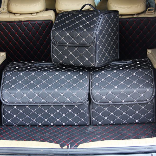 

car trunk storage bag pu leather auto trunk organizer box storage bag stowing tidying for car suv collapsible cargo