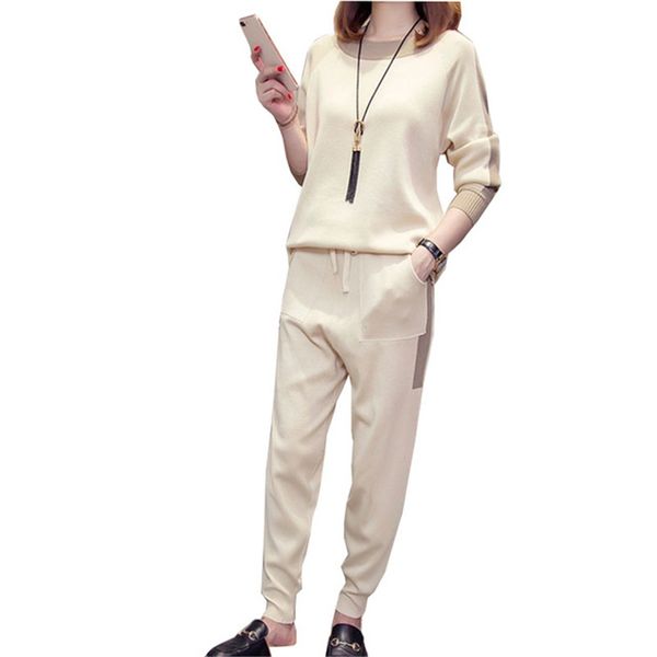 large size loose women's knitted 2 piece sporting suit 2019 spring autumn casual sets female long sleeve pullover+long pant sets, White
large size loose women's knitted 2 piece sporting suit 2019 spring autumn casual sets female long sleeve pullover+long pant sets, White