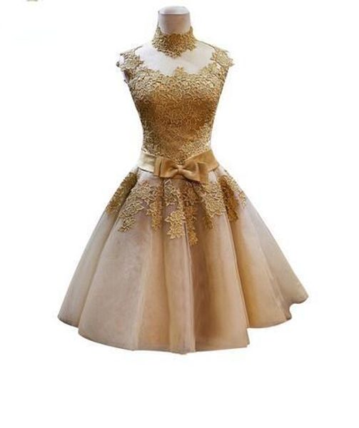 2019 new short lace gold evening dresses bride princess banquet vintga high neck prom dress plus size custom robe de soiree 489, Black;red 
2019 new short lace gold evening dresses bride princess banquet vintga high neck prom dress plus size custom robe de soiree 489, Black;red