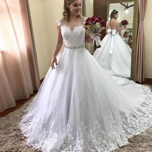elegant cap sleeves wedding dresses appliques lace long dress beaded sash with bow bridal gown formal party plus size vestido de novia 2020, White
elegant cap sleeves wedding dresses appliques lace long dress beaded sash with bow bridal gown formal party plus size vestido de novia 2020, White