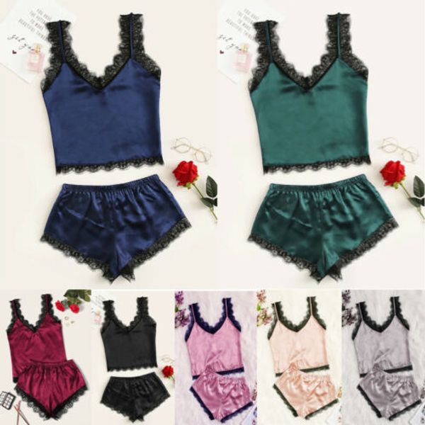 women's satin silk lace underwear nightdress ladies summer sleeveless vest shorts pants 2pcs sets sleepwear nightwear, Red;black
women's satin silk lace underwear nightdress ladies summer sleeveless vest shorts pants 2pcs sets sleepwear nightwear, Red;black