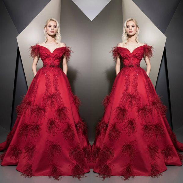 ziad nakad red prom dresses off shoulder luxury feathers lace applique a line evening gowns custom made designer party dresses, Black
ziad nakad red prom dresses off shoulder luxury feathers lace applique a line evening gowns custom made designer party dresses, Black