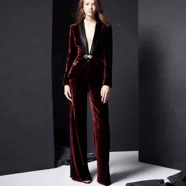 red roosarosee fashion designer women 2 piece set autumn spring flower brooch short jacket blazer + pants lady velvet suit, White;black
red roosarosee fashion designer women 2 piece set autumn spring flower brooch short jacket blazer + pants lady velvet suit, White;black