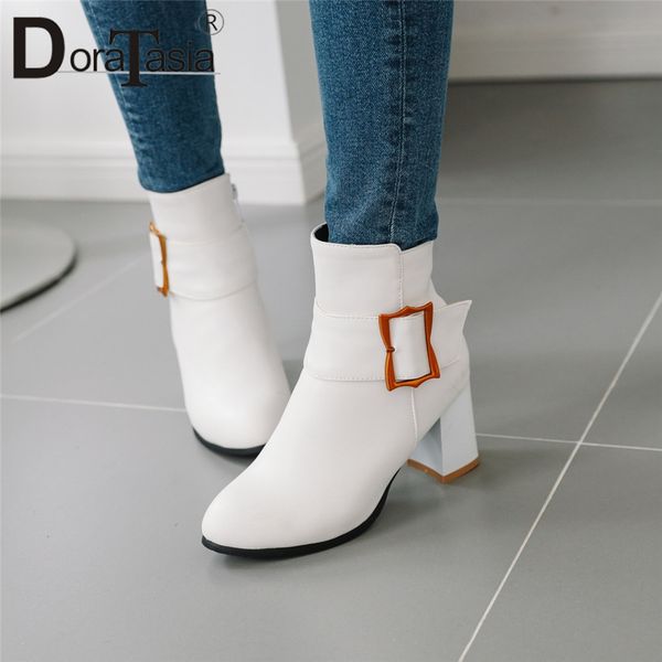 doratasia 2019 plus size 32-45 ladies high heels ankle boots women shoes zip belt buckle casual comfort shoes woman boots, Black 
doratasia 2019 plus size 32-45 ladies high heels ankle boots women shoes zip belt buckle casual comfort shoes woman boots, Black