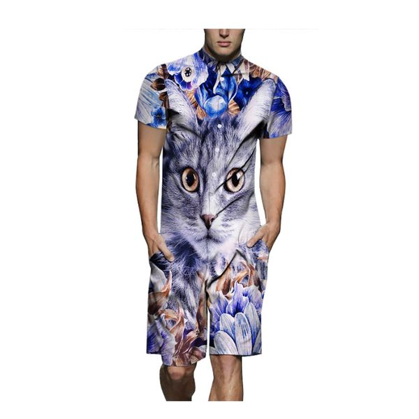 2019 hawaiian cat print 3d rompers men jumpsuit playsuit shorts overalls summer casual buttons beach men's sets with pockets, Gray
2019 hawaiian cat print 3d rompers men jumpsuit playsuit shorts overalls summer casual buttons beach men's sets with pockets, Gray