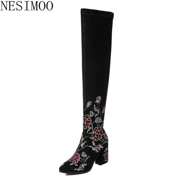 nesimoo 2019 fashion women leather square high heel knee high boots flock national style pointed toe all match shoes size 34-39, Black
nesimoo 2019 fashion women leather square high heel knee high boots flock national style pointed toe all match shoes size 34-39, Black