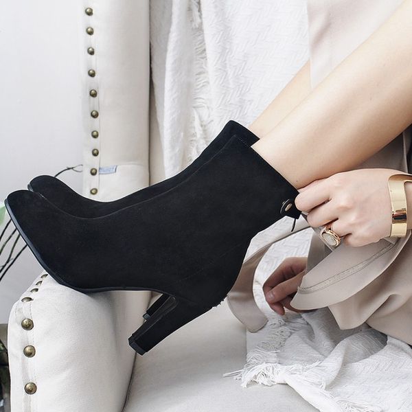 oversized ma'am coarse heel short boots pure color post zipper boot barrel suede high-heeled boots, Black
oversized ma'am coarse heel short boots pure color post zipper boot barrel suede high-heeled boots, Black