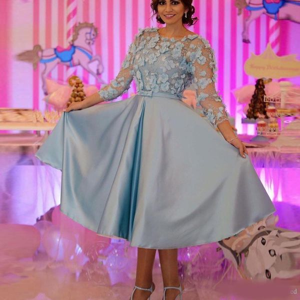 2020 sky blue charming evening dresses 3d flowers three quarter sleeves party gowns tea length lace custom made plus size prom dresses cheap, Black;red
2020 sky blue charming evening dresses 3d flowers three quarter sleeves party gowns tea length lace custom made plus size prom dresses cheap, Black;red