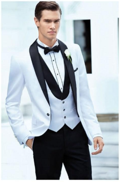 2019 selling new white jacket with black satin lapel groom tuxedos groomsmen wedding suits ( jacket+pants+vest+tie, White;black
2019 selling new white jacket with black satin lapel groom tuxedos groomsmen wedding suits ( jacket+pants+vest+tie, White;black