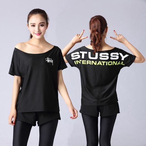 women fitness t-shirts causal workout running blouses, Black;blue