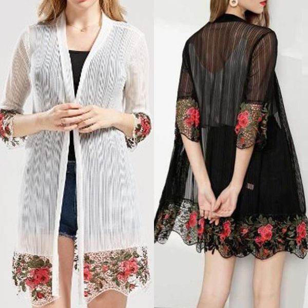 

2019 new fashion womens clothing cardigan half sleeve embroidery flower color leisure blouse wind breaker for women#xb40, Black;brown