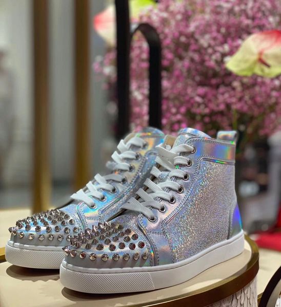 famous 20s sliver glitter leather spikes sneakers shoes red bottom casual walking studded women,men brands party wedding perfec, Black
famous 20s sliver glitter leather spikes sneakers shoes red bottom casual walking studded women,men brands party wedding perfec, Black