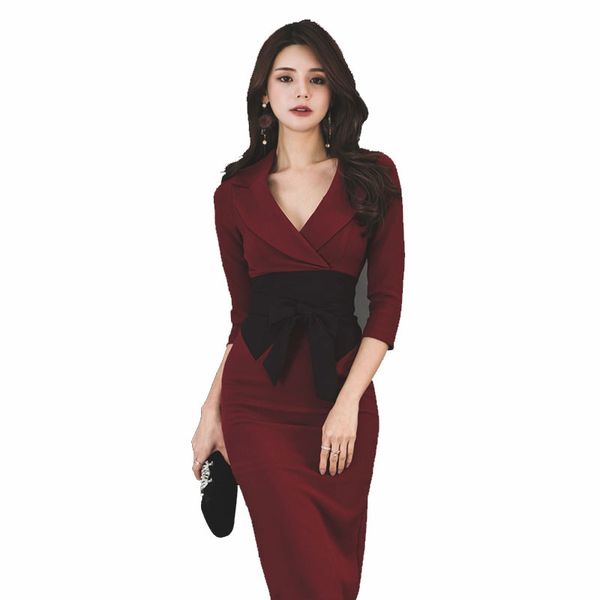 women dress v-neck patchwork bow high waist knee-length party dresses vestidos autumn office ladies bodycon dress clothes, Black;gray
women dress v-neck patchwork bow high waist knee-length party dresses vestidos autumn office ladies bodycon dress clothes, Black;gray