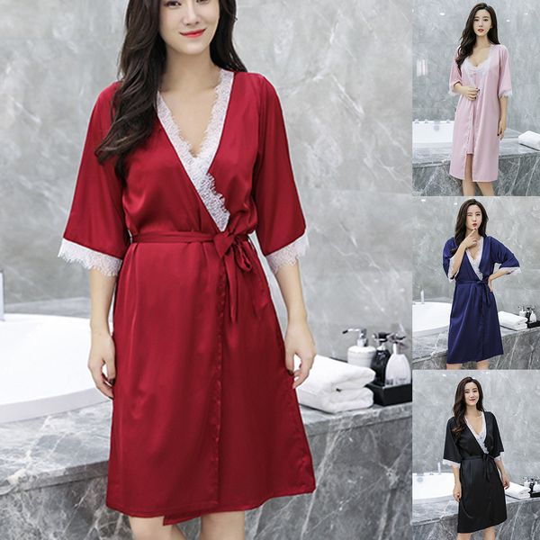 womens sleepwear bathrobe satin pajamas lace bathrobe ladies robe dressing gown nightdress bridesmaid robes withe belt szlafrok, Black;red
womens sleepwear bathrobe satin pajamas lace bathrobe ladies robe dressing gown nightdress bridesmaid robes withe belt szlafrok, Black;red