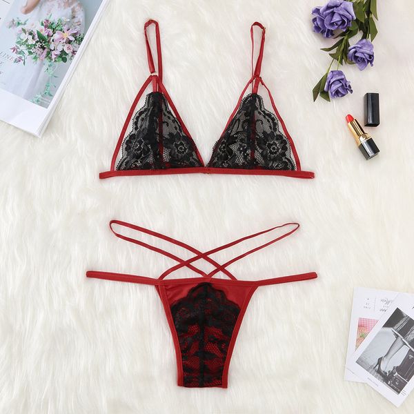 new women's lace patchwork hollow out openwork sous vetement femme ensemble perspective two-piece transparent bra underwear, Red;black
new women's lace patchwork hollow out openwork sous vetement femme ensemble perspective two-piece transparent bra underwear, Red;black
