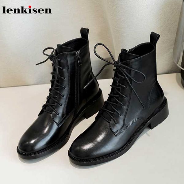 lenkisen genuine leather gentle simple style leisure med heels round toe lace up zipper winter keep warm women ankle boots l12, Black
lenkisen genuine leather gentle simple style leisure med heels round toe lace up zipper winter keep warm women ankle boots l12, Black