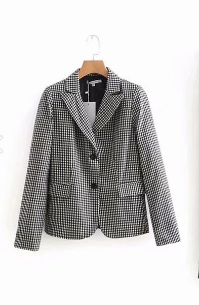 2019 european and american style women's new small lattice slim suit jacket, White;black
2019 european and american style women's new small lattice slim suit jacket, White;black