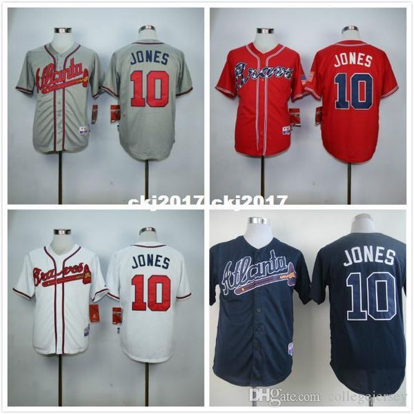10 chipper jones jersey white red gray navy blue, Blue;black