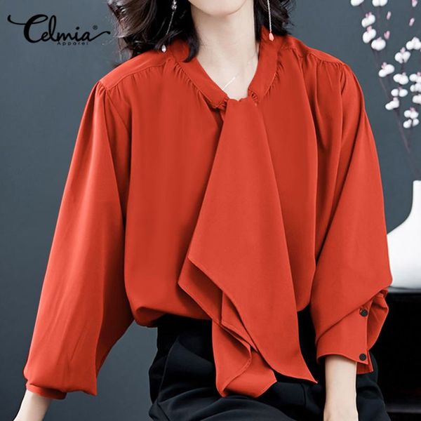 women's blouses & shirts celmia 2021 summer long sleeve casual bow tie fashion solid loose elegant office ladies blusas, White
women's blouses & shirts celmia 2021 summer long sleeve casual bow tie fashion solid loose elegant office ladies blusas, White