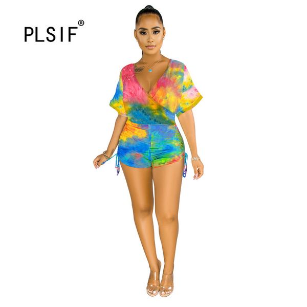 classic fashion tie dye print lady playsuits deep v-neck catsuits beach style ruched tight shorts playsuits, Black;white
classic fashion tie dye print lady playsuits deep v-neck catsuits beach style ruched tight shorts playsuits, Black;white