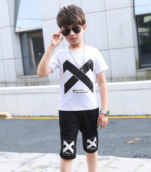 fashion summer children clothes set cotton short sleeve t-shirts black pants jeans korean kids clothing goods for children new, White
fashion summer children clothes set cotton short sleeve t-shirts black pants jeans korean kids clothing goods for children new, White