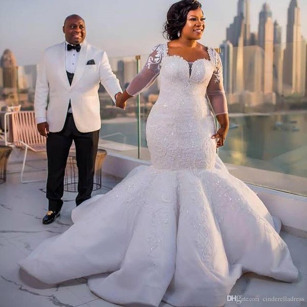 2019 new arrival plus size lace mermaid wedding dresses sweetheart 3/4 sleeves sequined wedding dress bridal gowns vestidos de novia, White
2019 new arrival plus size lace mermaid wedding dresses sweetheart 3/4 sleeves sequined wedding dress bridal gowns vestidos de novia, White
