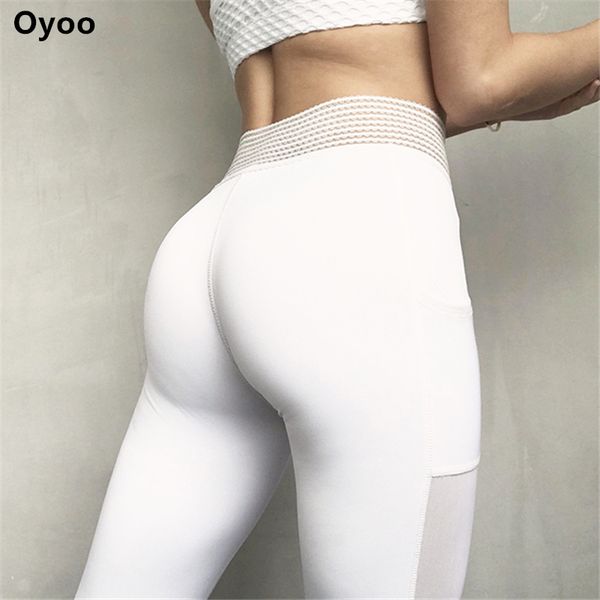 oyoo unique high waist sport leggings with side pocket white mesh yoga pants solid training pants women black fitness tights, White;red
oyoo unique high waist sport leggings with side pocket white mesh yoga pants solid training pants women black fitness tights, White;red
