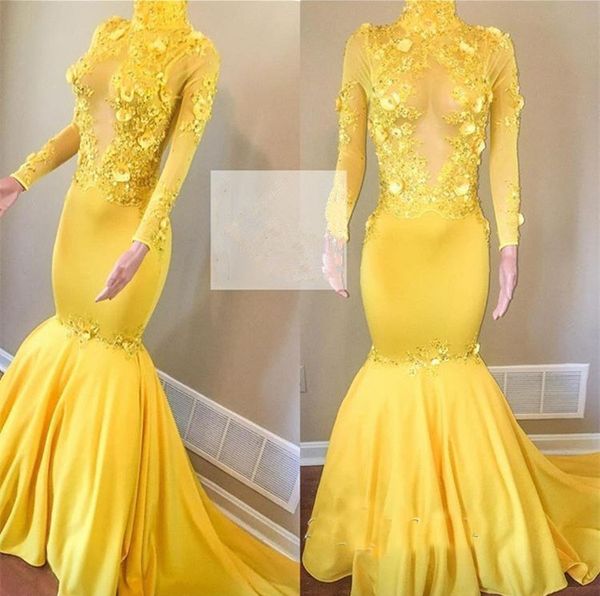 Elegant Long Sleeve Yellow Evening Dresses 2019 High Neck Appliques Lace Mermaid Prom Dresses Illusion Black Girl Party Dresses
Elegant Long Sleeve Yellow Evening Dresses 2019 High Neck Appliques Lace Mermaid Prom Dresses Illusion Black Girl Party Dresses