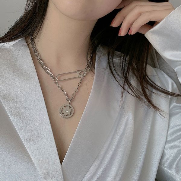 fashion hexagon star necklace titanium steel hip hop multilayer necklace female sale, Silver
fashion hexagon star necklace titanium steel hip hop multilayer necklace female sale, Silver