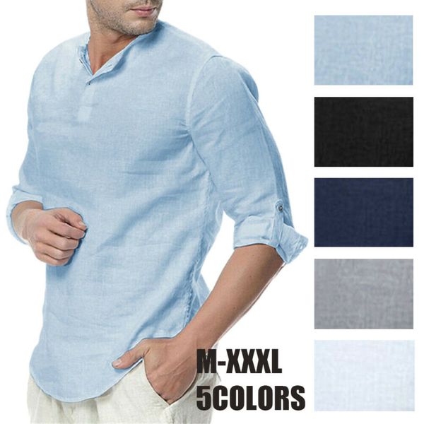 men linen cotton shirts lapel three-quarter sleeve v-neck button with irregular hem shirts holiday skin protection, White;black
men linen cotton shirts lapel three-quarter sleeve v-neck button with irregular hem shirts holiday skin protection, White;black