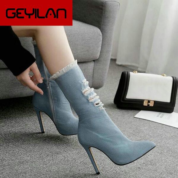dropship women ankle boots broken holes pointed toe high thin heel ripped denim women boots sping/autumn shoes, Black
dropship women ankle boots broken holes pointed toe high thin heel ripped denim women boots sping/autumn shoes, Black