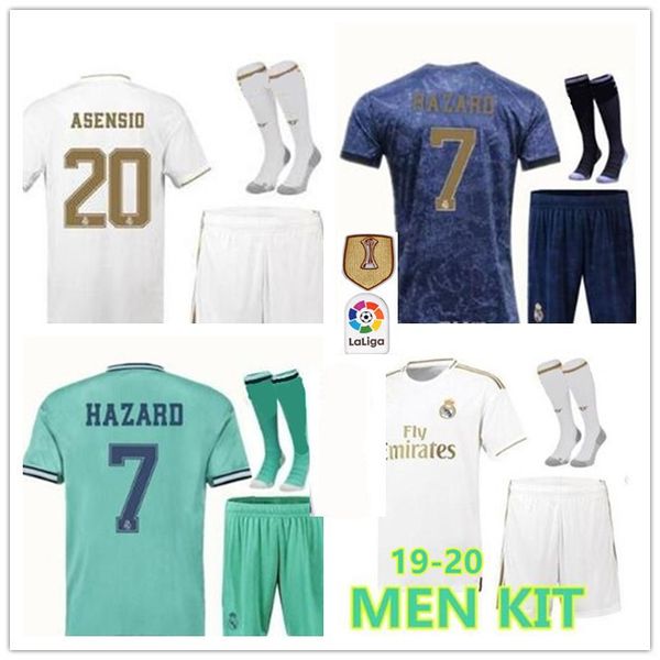 2019 20 real madrid occer jer ey kit 19 20 hazard benzema ergio ramo morata i co a en io home away football hirt et ock, Black;red
